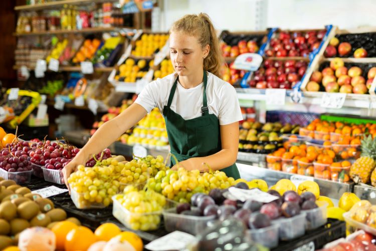 first job teen stock grocery store vegetables fruits