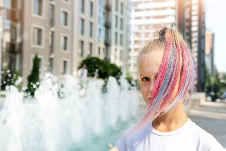 girl with multicolor hair chalk dye