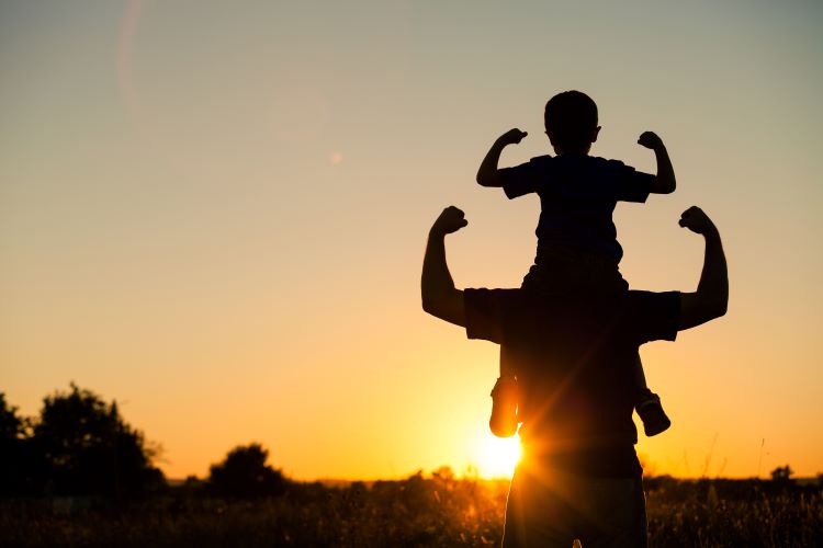 1 strong dad son sunset shoulders