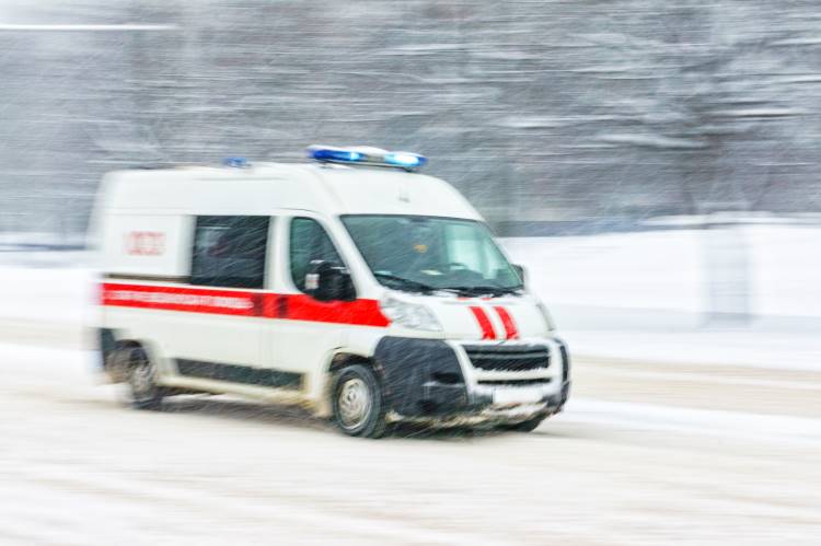 ambulance in snowstorm