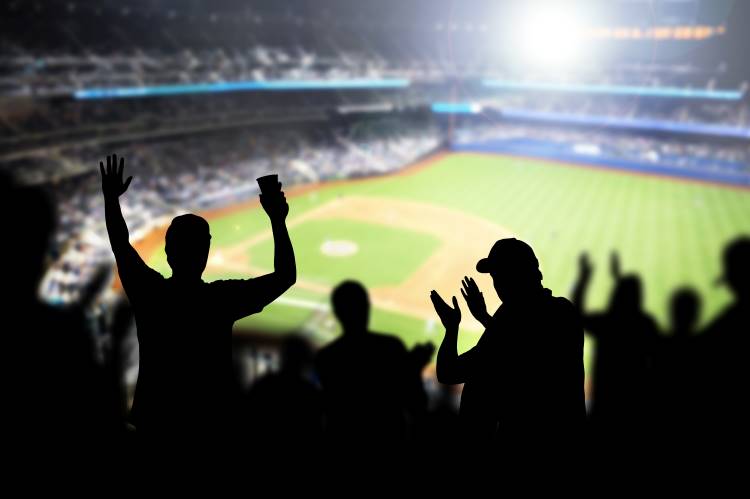 baseball diamond fans cheer in stands
