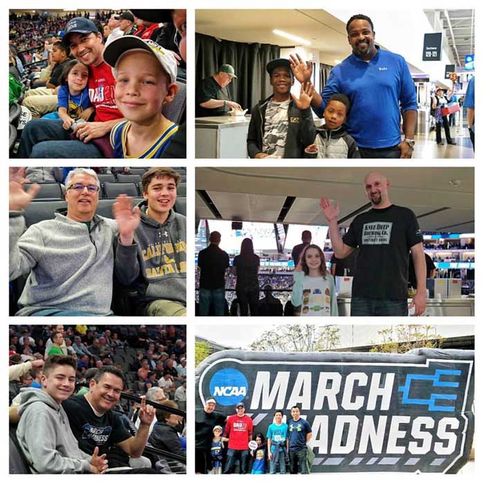 Just some of the dads with children City Dads Group encountered at the NCAA March Madness men's basketball tournament games in Sacramento, Calif., in 2017.