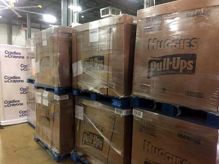 diapers huggies donated to cradle to crayons in Chicago to help fight diaper need