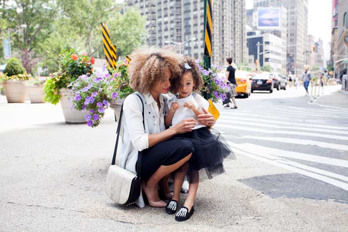 mommy in city with daughter