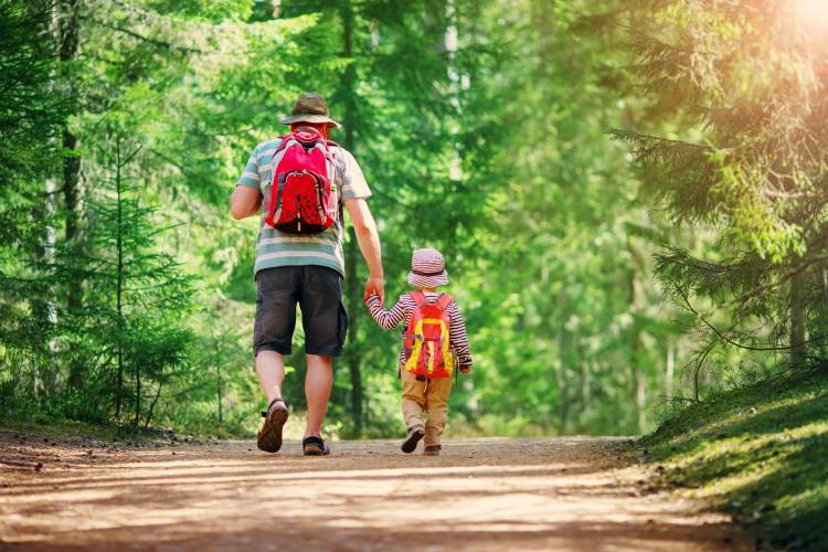path to fatherhood dad son backpack trail hike