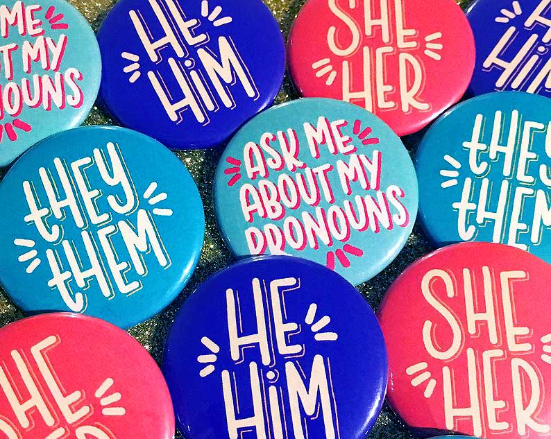 gender pronoun buttons transgender