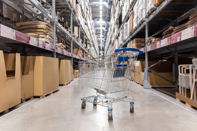 shopping with kids at costco cart warehouse aisle