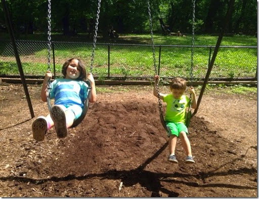 Joseph E. DeVoy Playground in Forest Park kids on swings