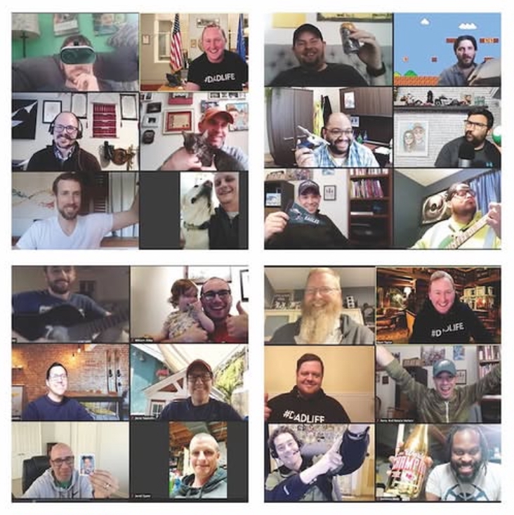 4x4 grid of 3x3 webcams showing dads on a call they are part of dads groups across the country this is image 2 of the grids