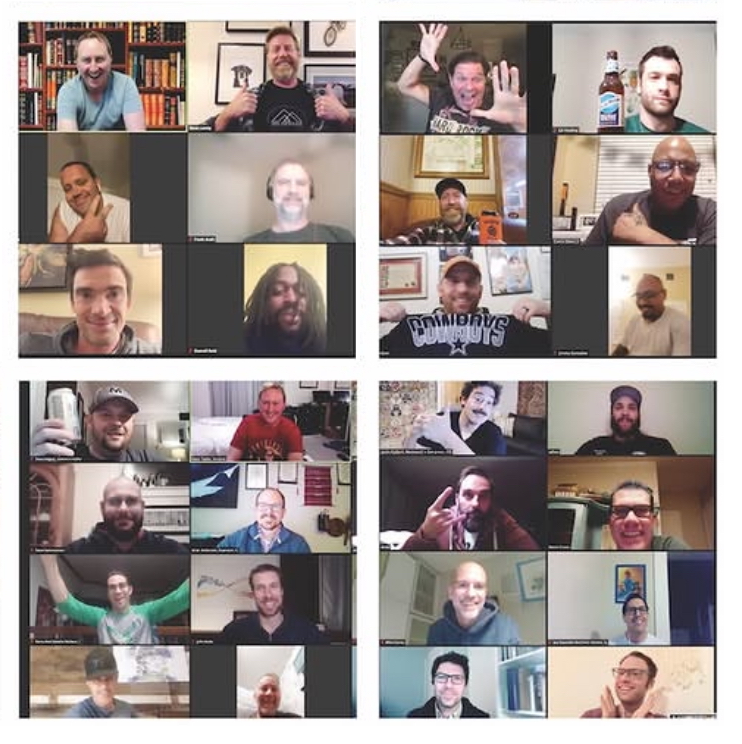 4x4 grid of 3x3 webcams showing dads on a call they are part of dads groups across the country this is image 1 of the grids
