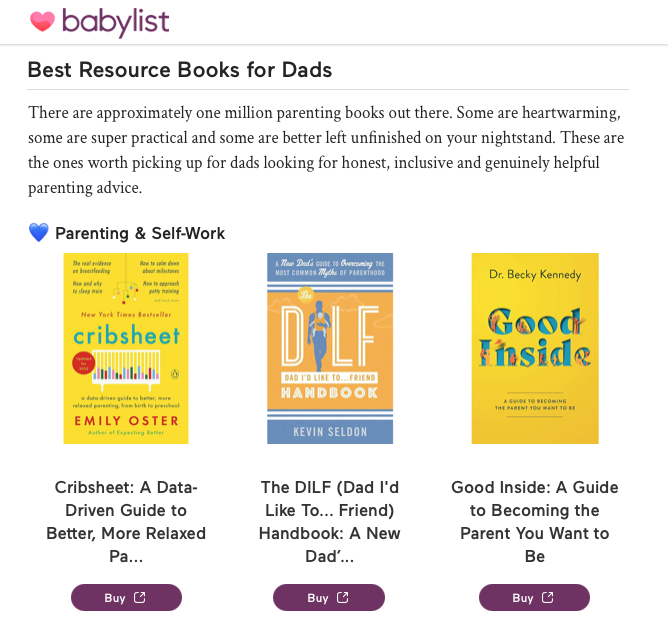 Babylist selects "The DILF Handbook" as one of the Best Parenting Books for Dads